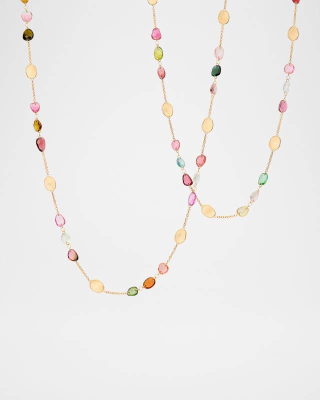 18K Long Lunaria Tourmaline Necklace with Mixed Tourmalines